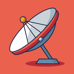 Satellite dish vector illustration on red, A vector illustration of a satellite dish with a red accent and a solid base, set against a red background.
