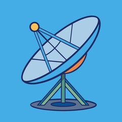 Satellite dish vector illustration on blue, A colorful vector illustration of a satellite dish with a clear blue sky background.
