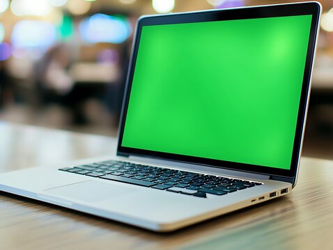 Green screen laptop cafe table
