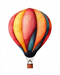 Fototapeta premium A vibrant hot air balloon in hues of orange, red, and yellow, soaring through a clear sky, symbolizing adventure and freedom.
