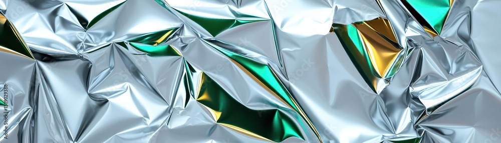 Poster a shiny crumpled foil with green reflections on it