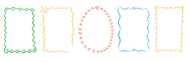 Vintage ink frames with wavy lines, bows and ribbons. Hand drawn minimalist coquette vector borders. Sketch art line. Modern whimsical frames for wedding invitations, birthday card, invitations