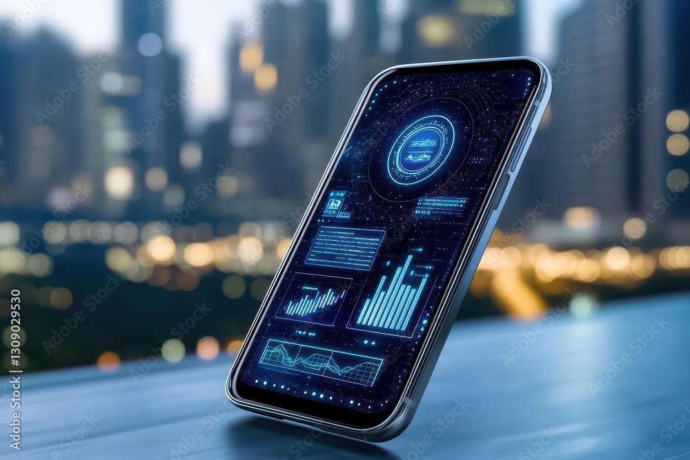 Fototapete A smartphone with an AI integration interface displaying data and AI integration on the screen