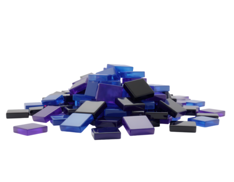 Pile of Blue and Black Glass-like Rectangular Blocks with transparent background