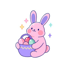 bunny, vector, rabbit, cute, carrot, flowers, spring, adorable, pastel, cheerful, kawaii, Easter, festive, joyful, playful, nature, happy, cartoon, illustration, hand-drawn, trendy, modern, digital, c