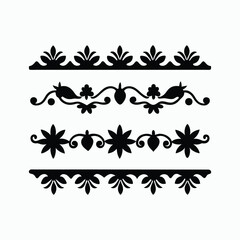 set of decorative floral border silhouette vector, illustration
