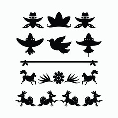 set of decorative floral border silhouette vector, illustration