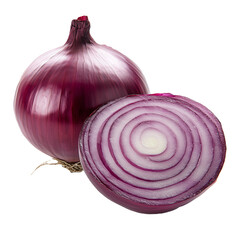 Fresh Red Onion - Whole and Sliced on Transparent Background