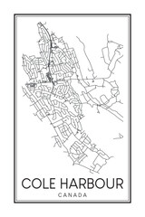 Printable downtown road map poster of the Canadian city of COLE HARBOUR on solid white background with city name