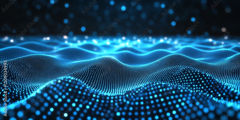 Poster flowing blue grid, digital representation of connection. technology and data concept. 3d rendering.