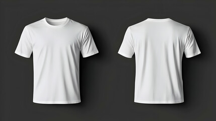 Isolated White T Shirts Front and Back View on Dark Background for Apparel Presentation