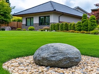 New luxury home with Zen garden exterior  Focusing on luxury homes that incorporate Zen garden elements in their exterior design,