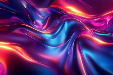 Abstract flowing liquid substance reflecting bright vibrant neon lights
