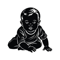 Cute baby crawling silhouette isolated on white background