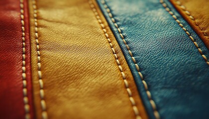 Stitched leather seam lines, close up