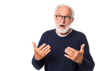  elderly Greek man gesturing wildly  talking isolated on transparent white background