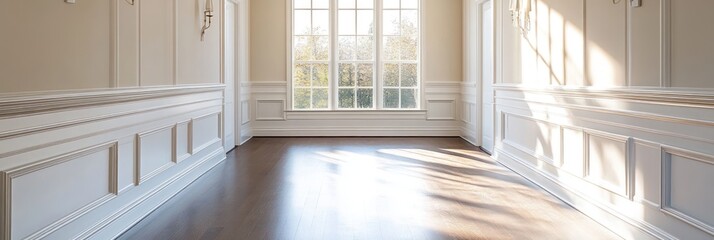 Sunlit Hallway with Wainscot
