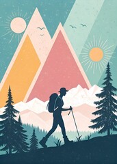 Hiking, camping, outdoor poster, card, wall art, creative wallpaper
