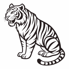 Fototapeta premium Vector illustration of a crouching tiger in dynamic pose, isolated on a white background.