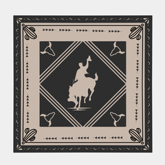 Bandana with Old West Element, Cactus, Cowboy, Bison Head, Perfect for Print, Apparel, etc
