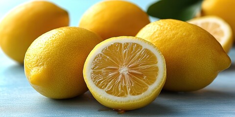 Group of organic lemons with honey over white 