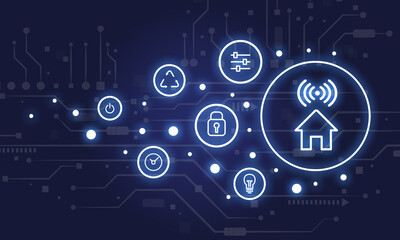 Smart Home Technology Icons with Circuit Background for Modern Living