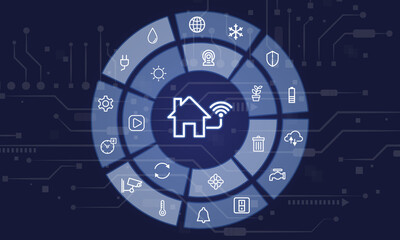 Smart Home Technology Concept with Connected Devices and Icons