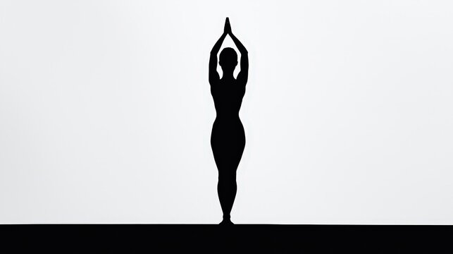A woman is standing in a yoga pose