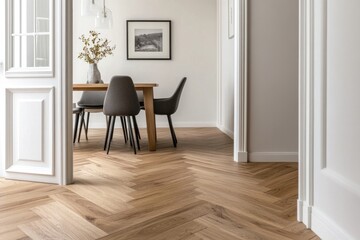 Modern Dining Room with Herringbone Flooring
