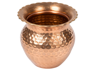 Crafted copper vase with scalloped rim home decor art indoor close-up elegance, isolated on white or transparent background