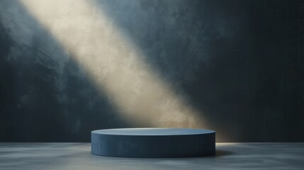 A blue pedestal with a light shining on it