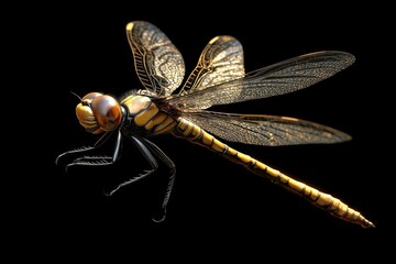 dragonfly close up on black