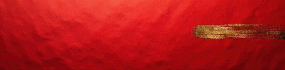 Fototapeta premium Bold gold ink strokes on rich red paper backdrop Top view, ample copy space , flat lay, surface, abstract