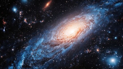 Obraz premium Vibrant spiral galaxy majestically displayed amidst a speckled expanse of distant stars