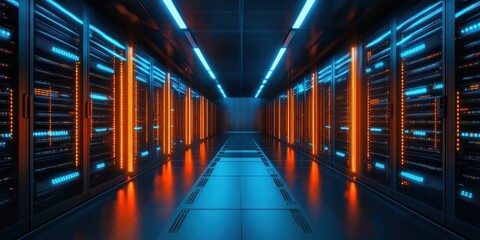 Neon-Lit Server Room: A Glimpse into the Digital Core