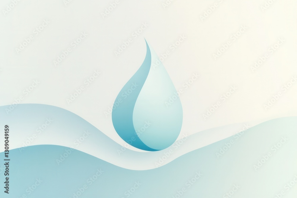 Poster minimalist milk drop logo design featuring soft blue and white tones with smooth curves for modern d