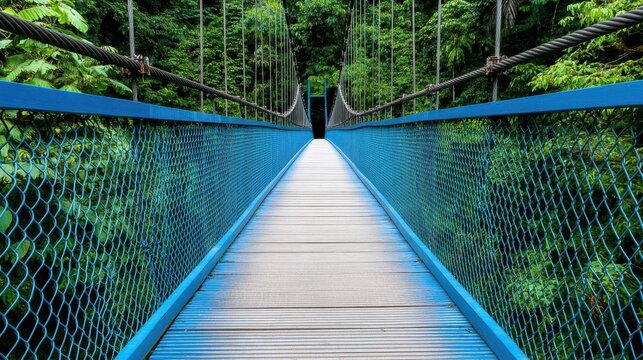 Suspension bridge in rainforest, Quindio botanical garden, Calarca, Quindio region, Colombia South America