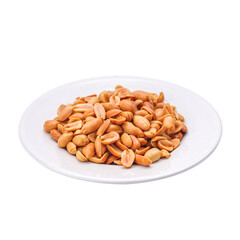 Roasted peanuts  on plate  isolated  white background.