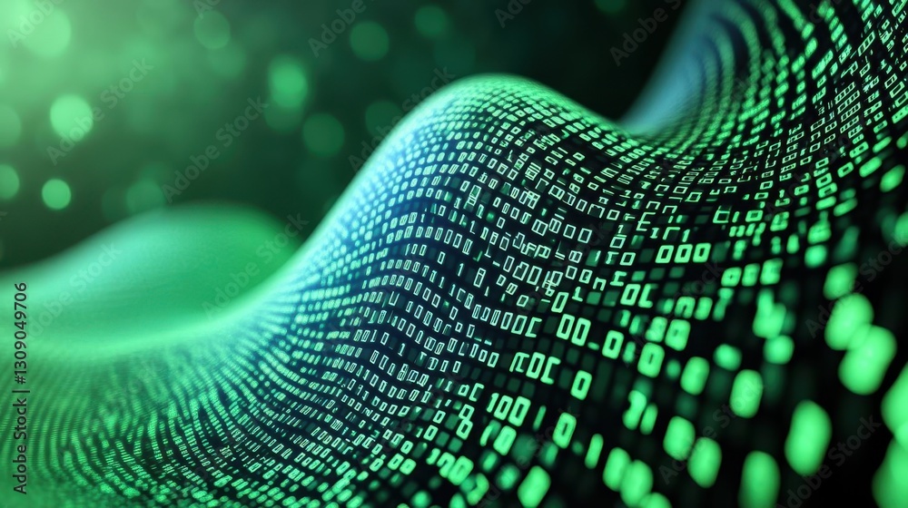 Poster Technology computer cyberspace internet digital data network programming communication coding concept  Abstract green digital binary code matrix texture background