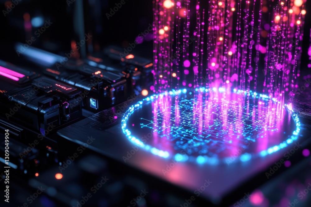 Aufkleber high-tech computer processor with vibrant data stream illuminating the surrounding area