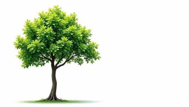 A solitary tree against a stark white backdrop, its leaves rustling gently in the breeze, tree, leafy, branchy