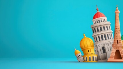 Fototapeta premium Travel, journey concept Famous monuments of world countries Vector illustration