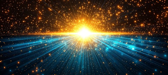 Fototapeta premium Abstract Blue And Orange Lights Explosion With Bokeh Effect. Background For Graphic Design Element.