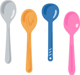様々な素材でできたスプーンのイラストセット