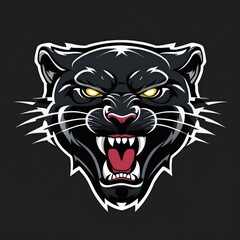 Obraz premium Black Panther Illustration - Wild Animal Head Logo with Aggressive Expression and Snarling Face in Stylized Vector Art Design