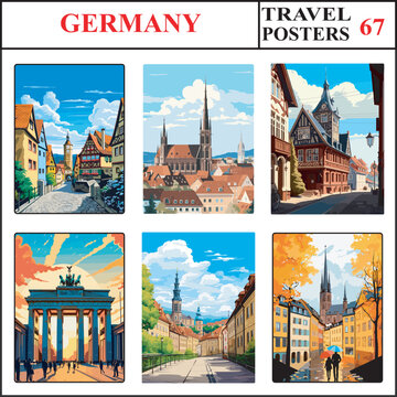 Germany Romantic Road Freiburg Weimar Travel Poster Wall Art Print Collection Set Part 67