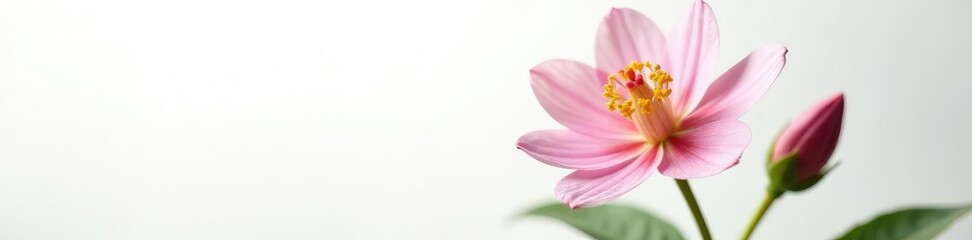 Focused flower with delicate petals on a clean white background, flowers, plant, leaves
