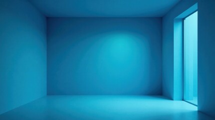 Fototapeta premium Serene Blue Room with a Bright Window View A Minimalist Interior Design Concept