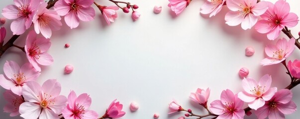 Obraz premium Delicate pink blossoms & leaves create elegant floral frame , elegant frame, texture, background