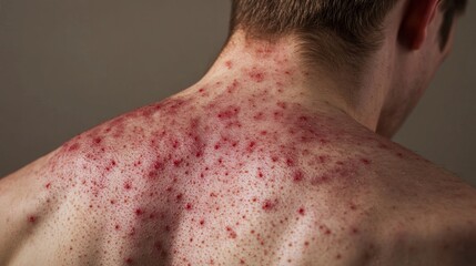 Fototapeta premium Severe Acne Vulgaris on Back Medical Image Red Spots Skin Dermatology Treatment Backne Adolescent Skin Problem Healthcare Medical Illustration Body 